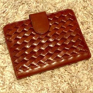 Etienne Aigner tobacco brown woven leather wallet